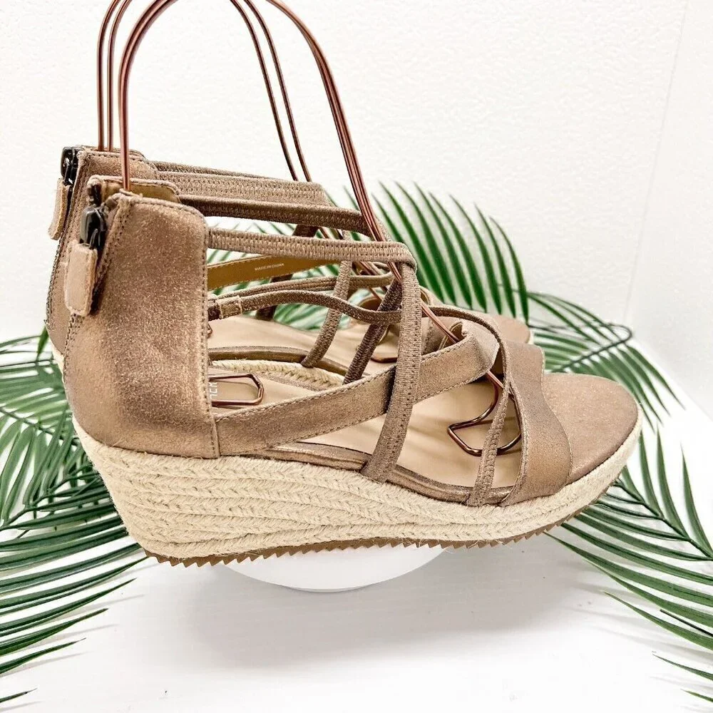 Eileen Fisher Wanda Metallic Nude Strappy Espadrille Wedge Sandal Size 9.5 NWOB